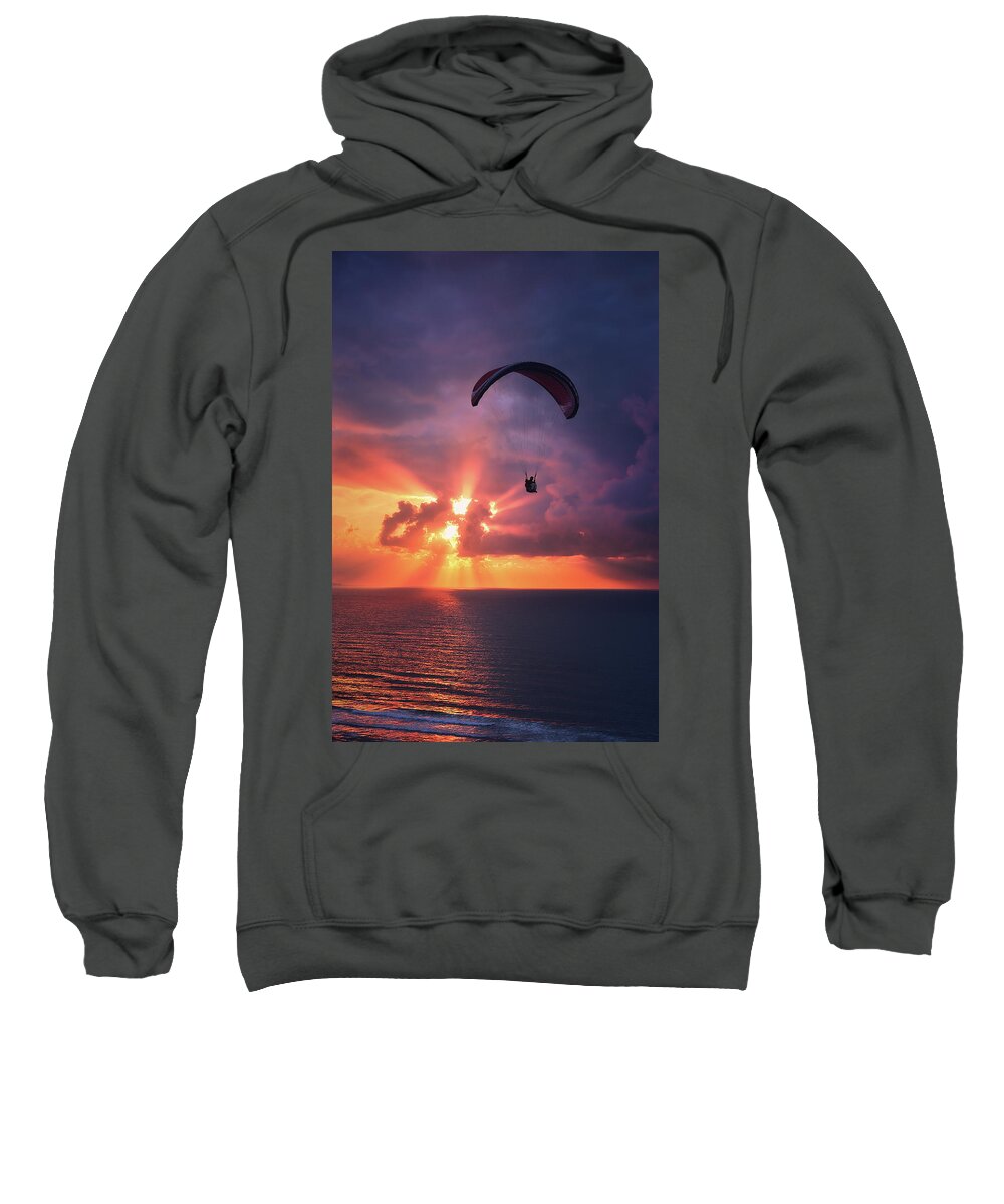 Paraglider Sweatshirt featuring the photograph Crack the Skye by Mikel Martinez de Osaba