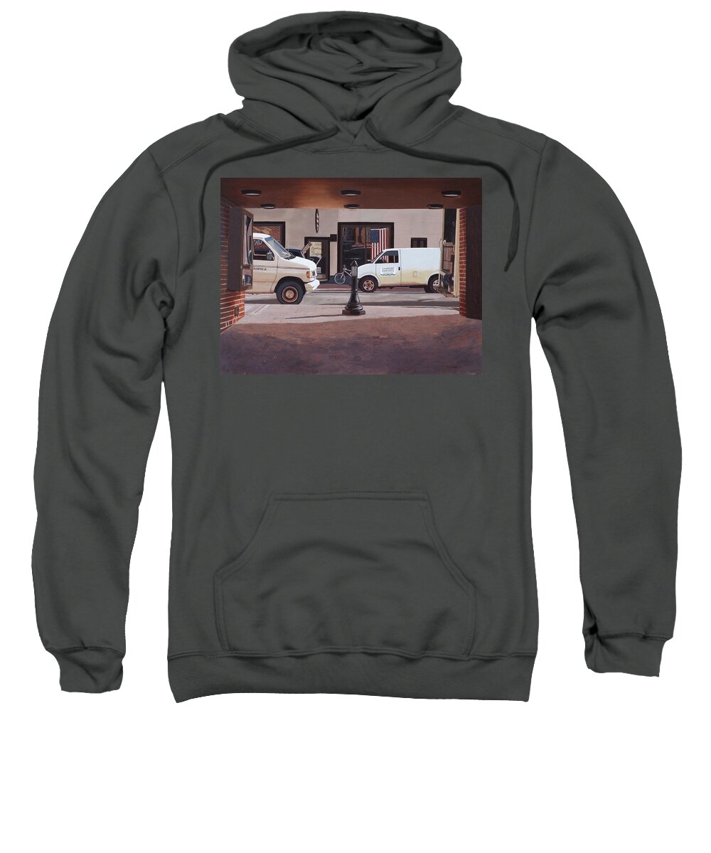 Cityscapes Sweatshirt featuring the painting Parking Garage at 31st St. NW by Craig Morris