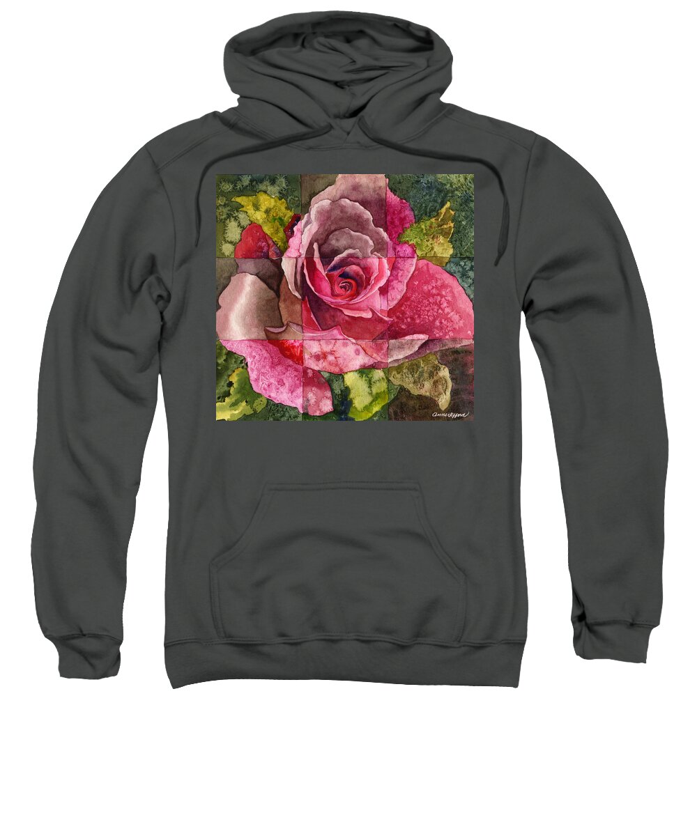 Red Rose Painting Sweatshirt featuring the painting Partitioned Rose III by Anne Gifford