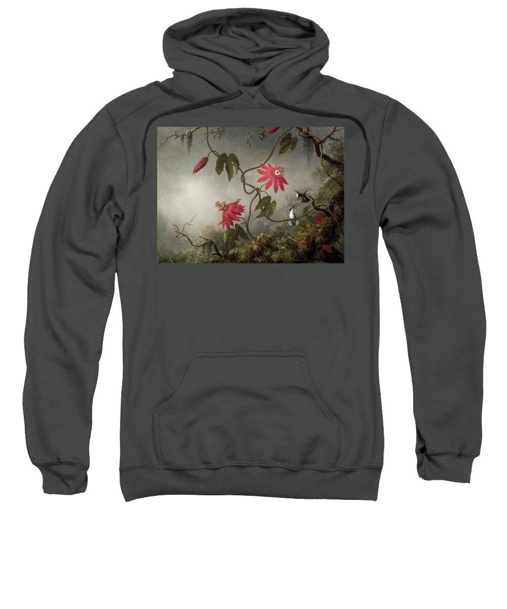 Orchid Sweatshirt featuring the painting Passion flowers by Martin Johnson Heade