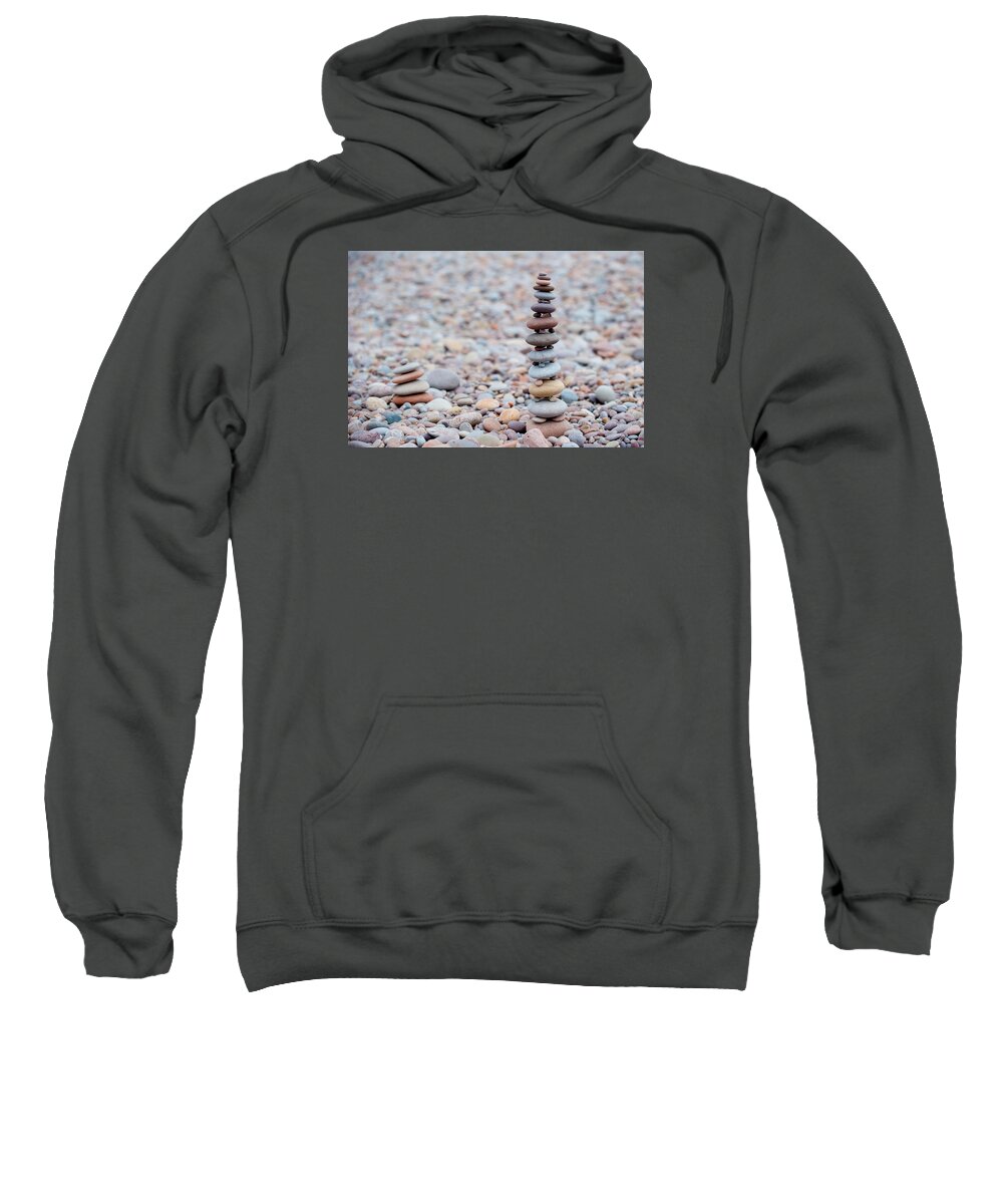 Budleigh Salterton Sweatshirt featuring the photograph Pebble Towers by Helen Jackson