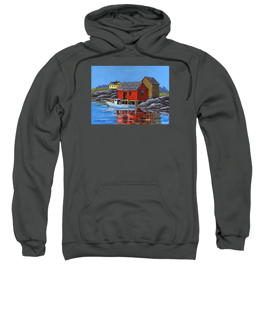 Nova Scotia Sweatshirt featuring the painting Peggys Cove by Richard De Wolfe