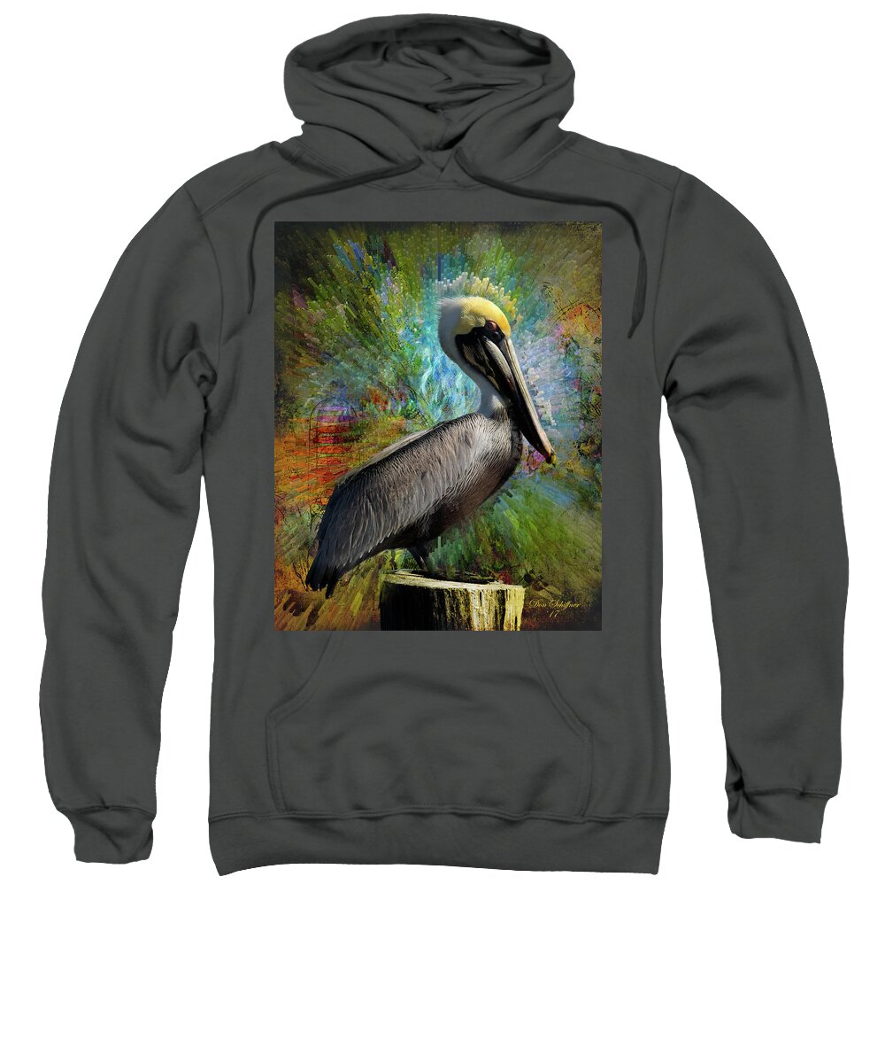 Bird Sweatshirt featuring the digital art Pelican Colors by Don Schiffner