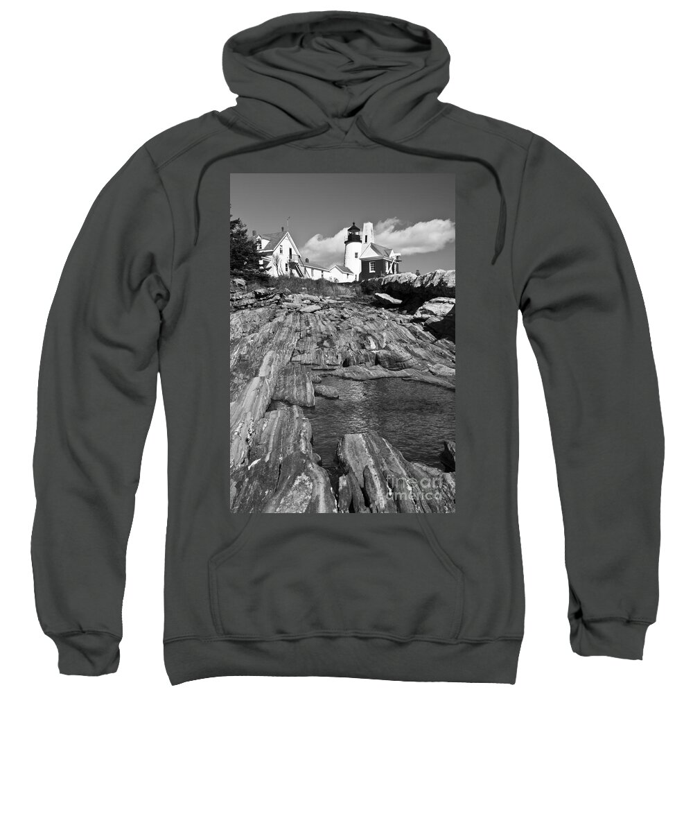 Pemaquid Point Lighthouse Sweatshirt featuring the photograph Pemaquid Point Lighthouse Maine 2 Black and White by Glenn Gordon
