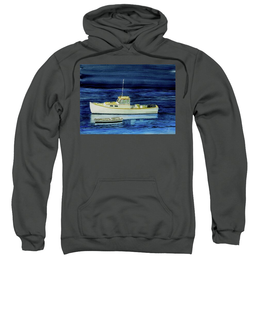 Perkins Cove Sweatshirt featuring the painting Perkins Cove Lobster Boat and Skiff by Paul Gaj