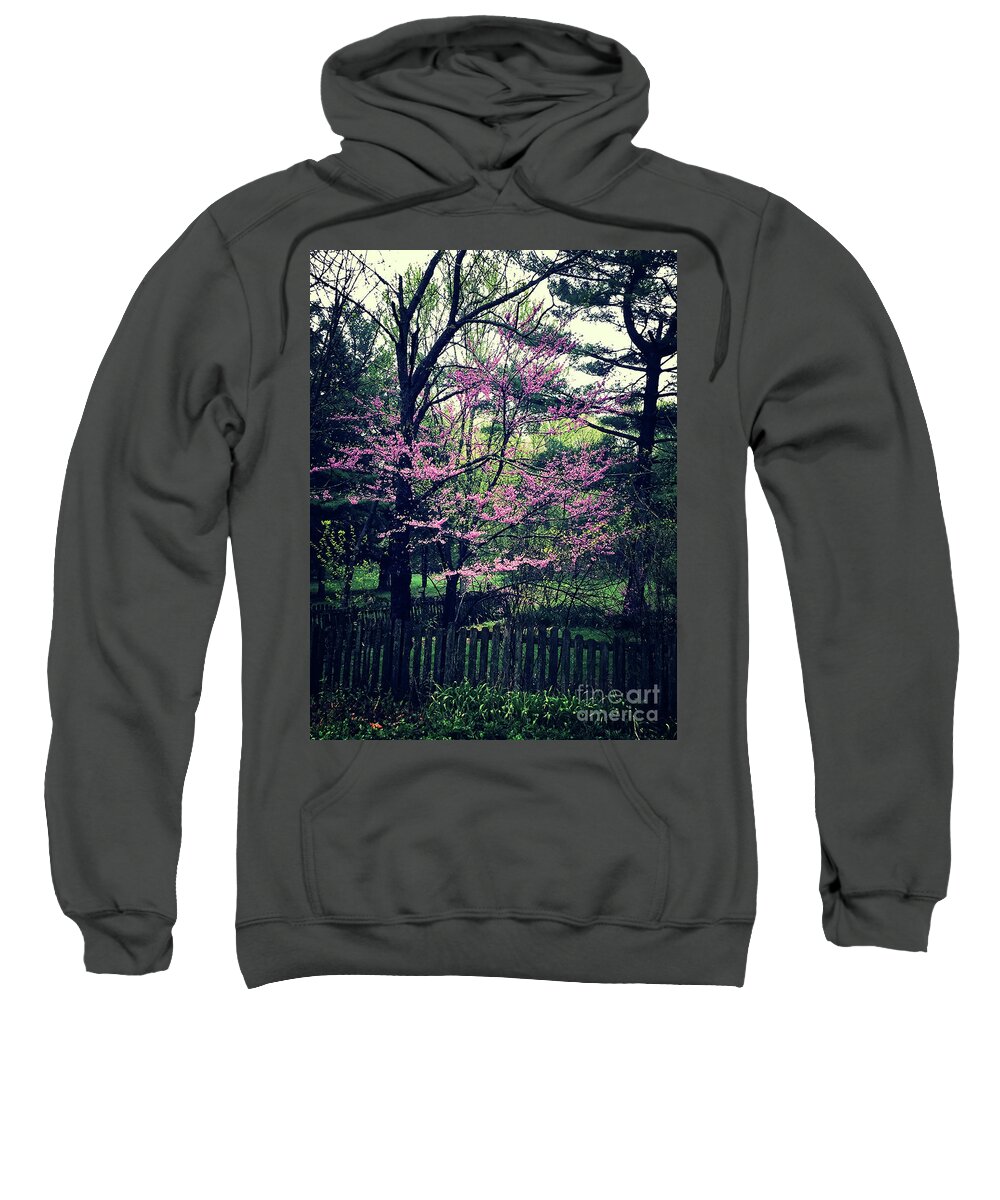 Photograph Sweatshirt featuring the photograph Picket Fence and Purple Flowers by Frank J Casella