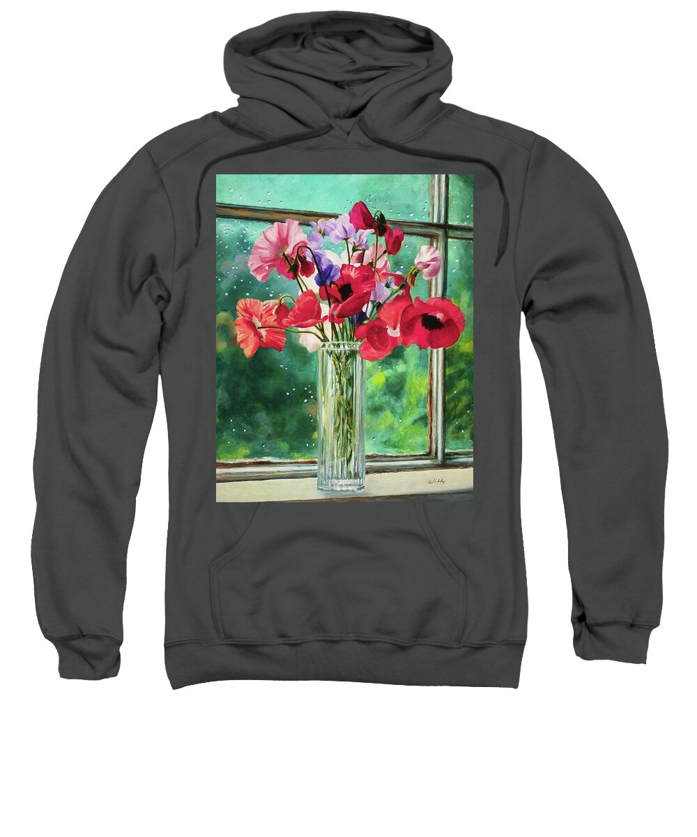 Poppies Sweatshirt featuring the painting Poppies on Windowsill by Marie Witte