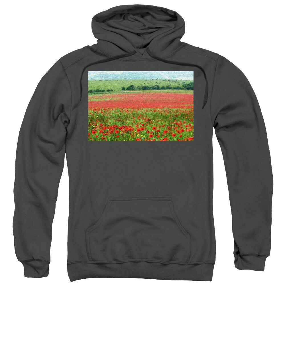 Poppies Sweatshirt featuring the photograph Poppy Field and Cows by Vanessa Thomas