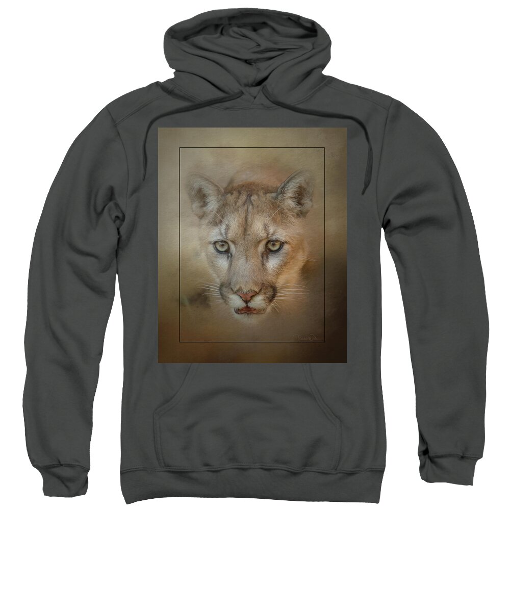 Wildlife Sweatshirt featuring the mixed media Portrait of a Mountain Lion by Teresa Wilson