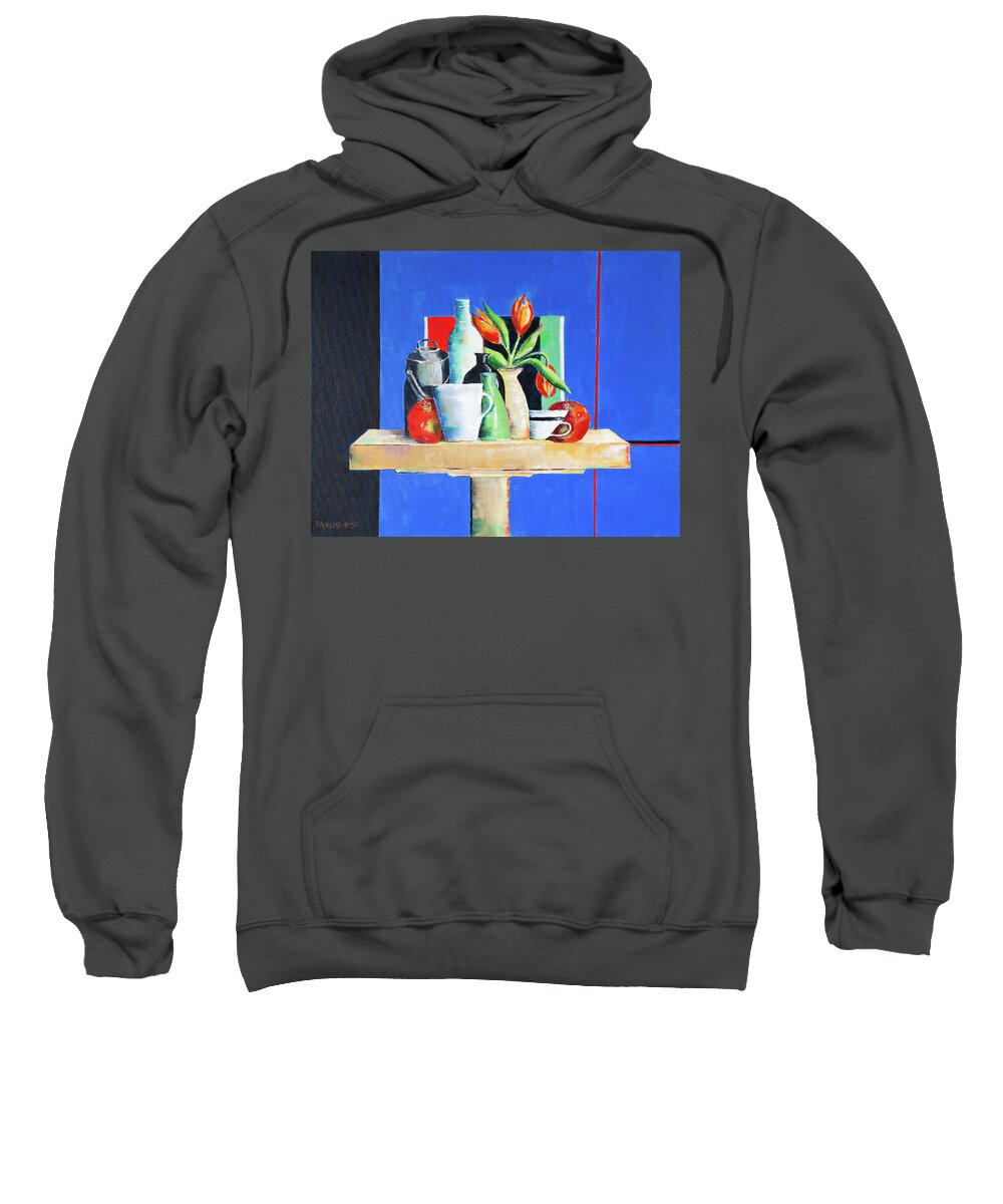 Acrylic Sweatshirt featuring the painting Pots And Vases On Blue by Seeables Visual Arts