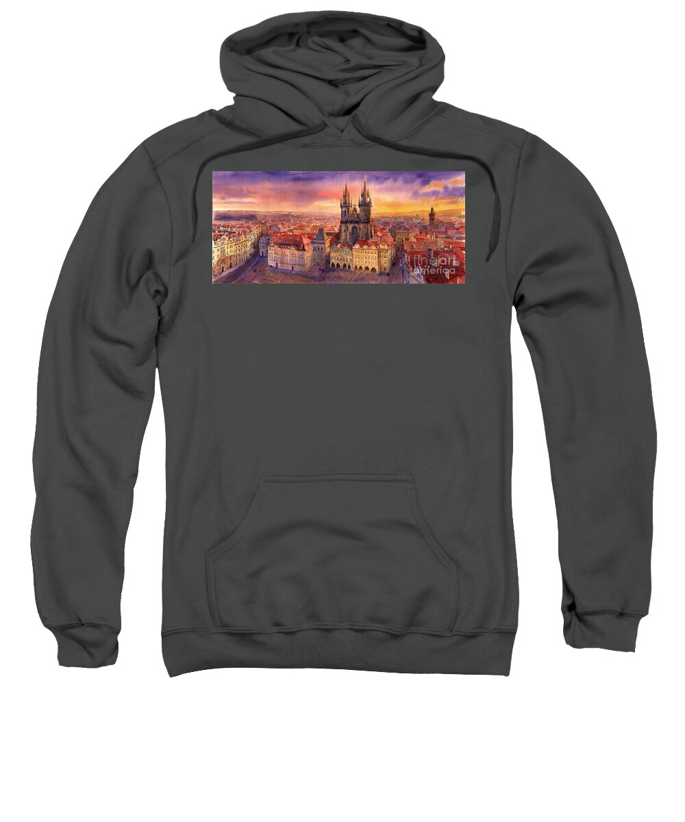 Watercolour Sweatshirt featuring the painting Prague Old Town Square 02 by Yuriy Shevchuk