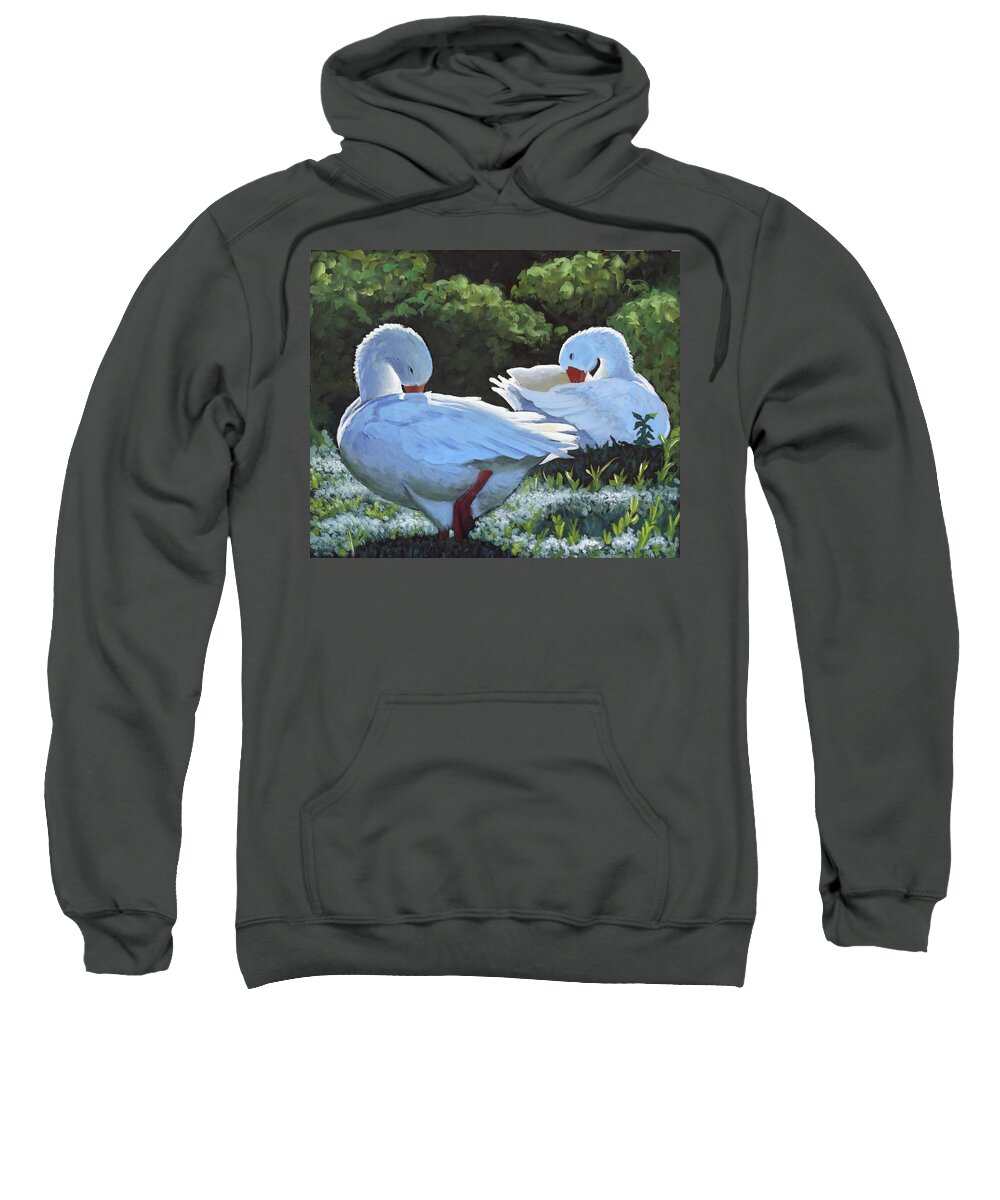 Goose Sweatshirt featuring the painting Preening by Ande Hall
