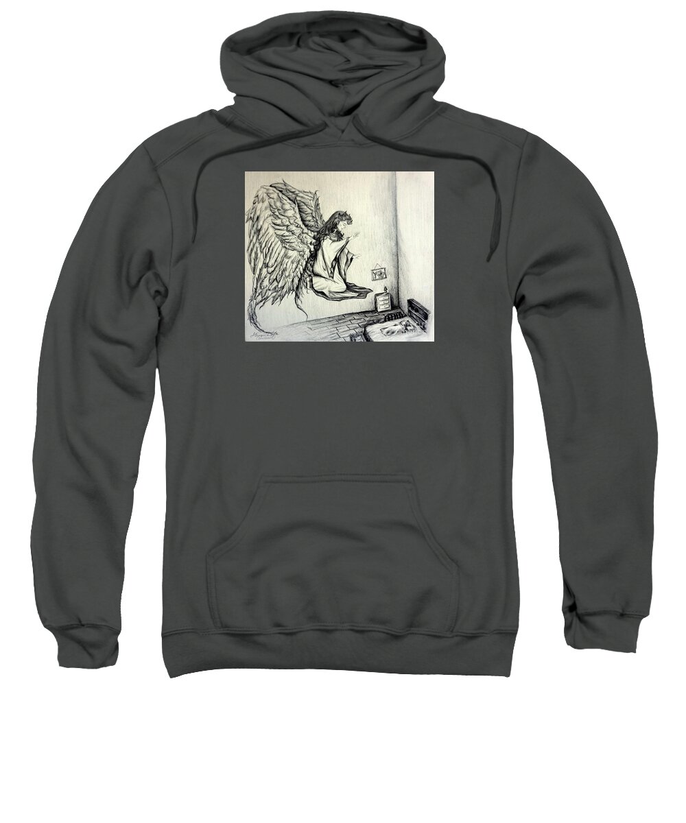 Angel Sweatshirt featuring the drawing Psalms Chapter 91 Verse 11 by Georgia Doyle