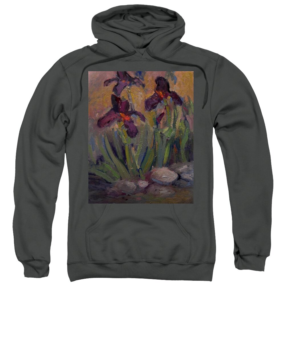 Iris Sweatshirt featuring the painting Purple iris in shade by R W Goetting