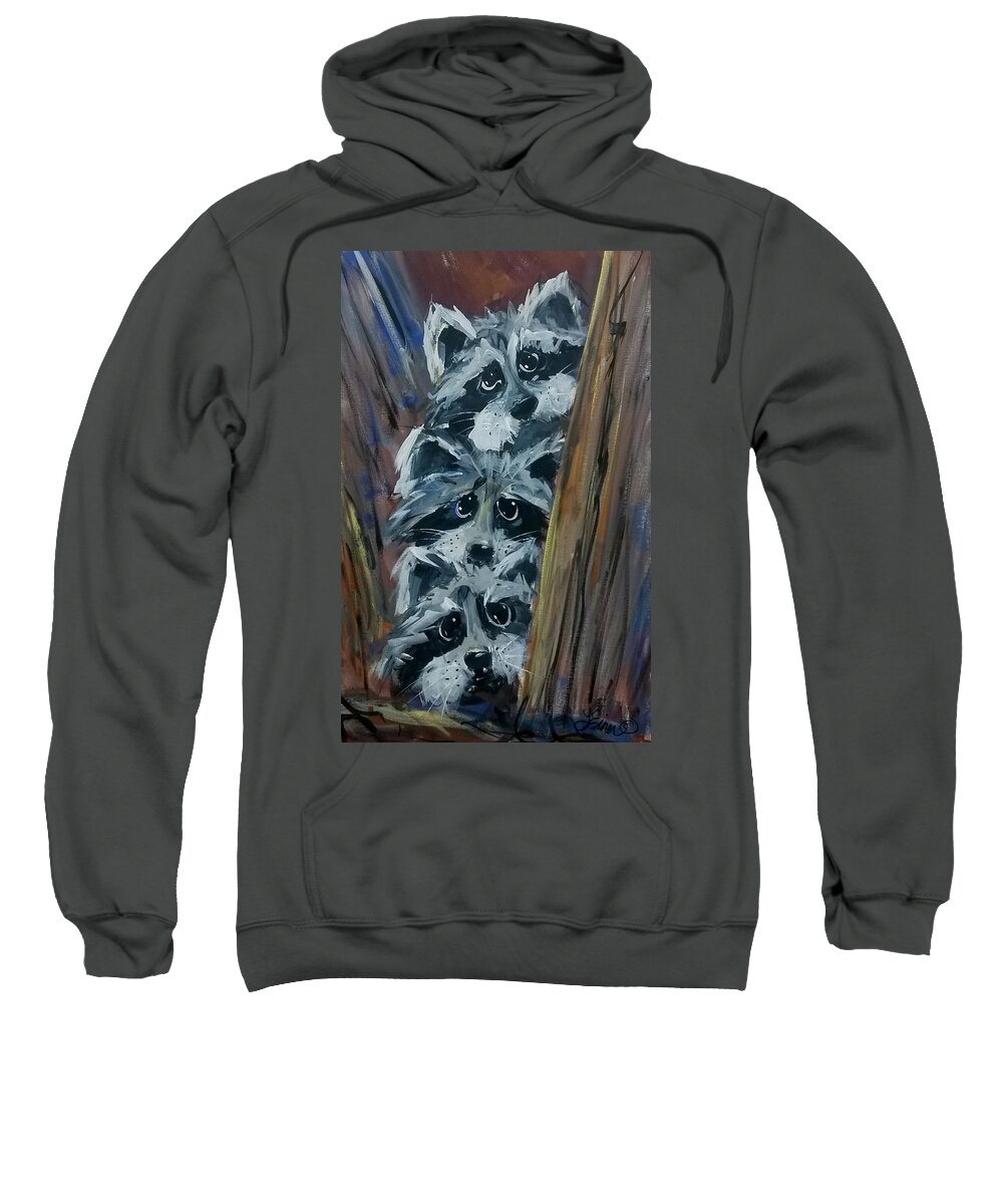 Raccoon Sweatshirt featuring the painting Raccoon Triplets by Terri Einer