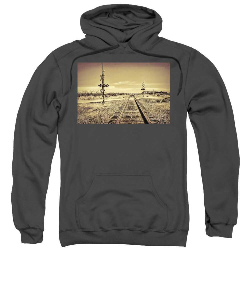 Railroad Crossing Sweatshirt featuring the digital art Railroad Crossing Textured by Joe Lach