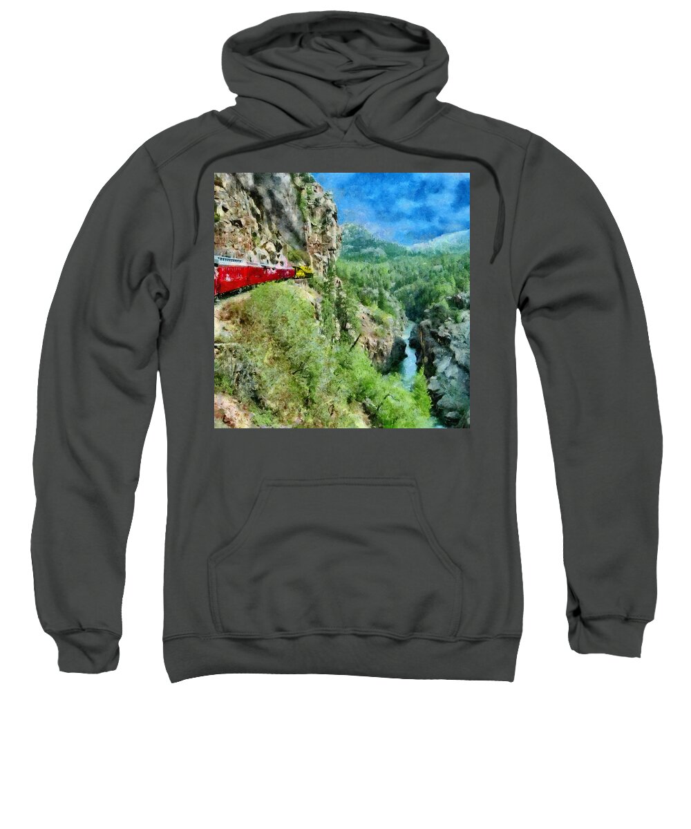 Animas Sweatshirt featuring the painting Rails Above the River by Jeffrey Kolker