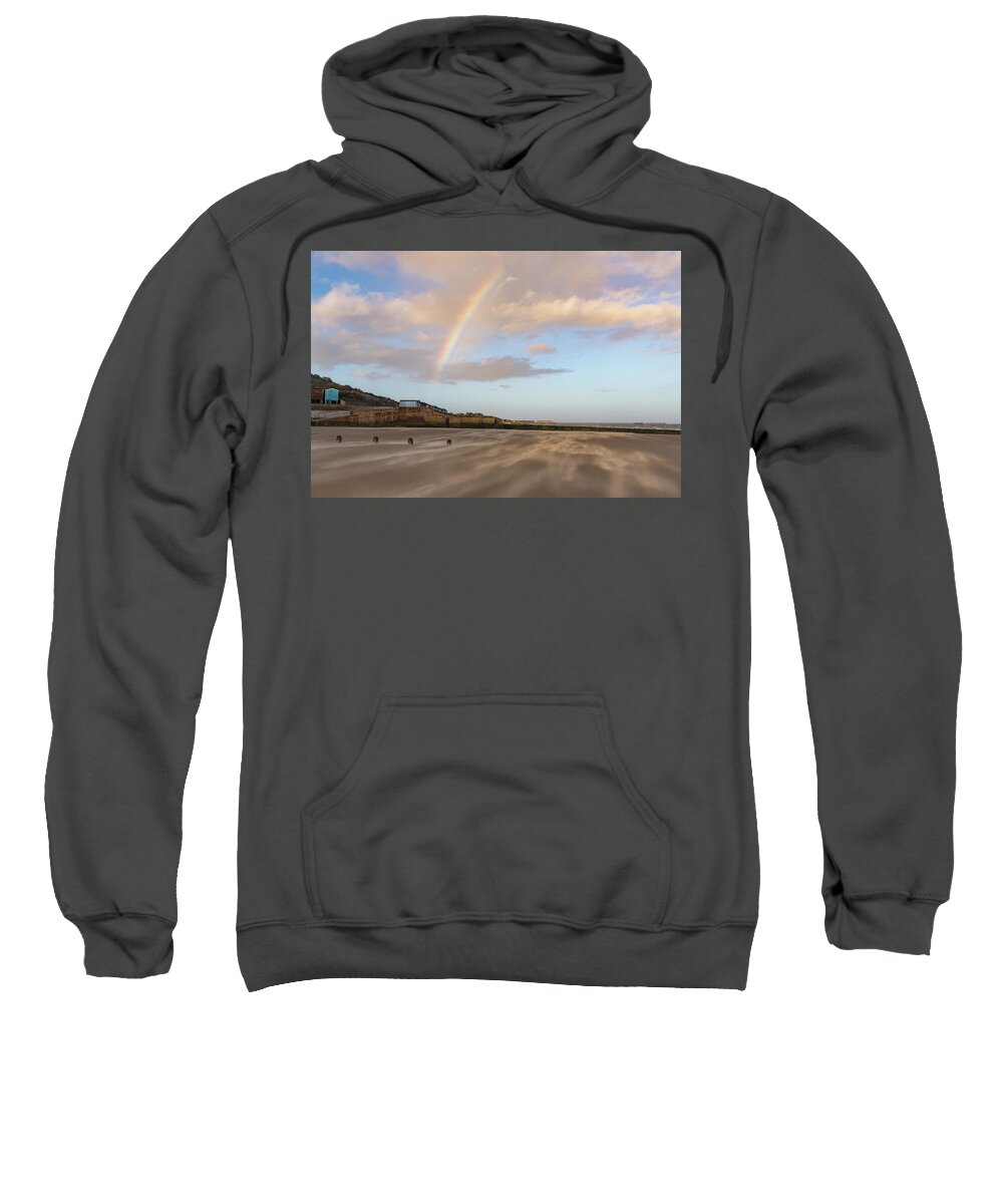 Essex Sweatshirt featuring the photograph Rainbow over wind driven sand on Frinton beach by Gary Eason