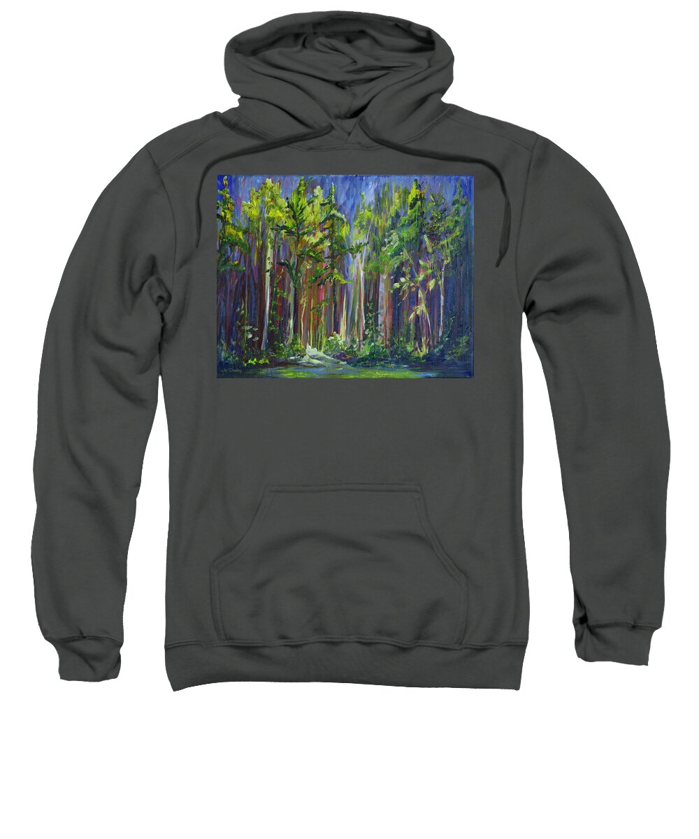 Forest Sweatshirt featuring the painting Rainy Day at Nutimik Lake by Jo Smoley