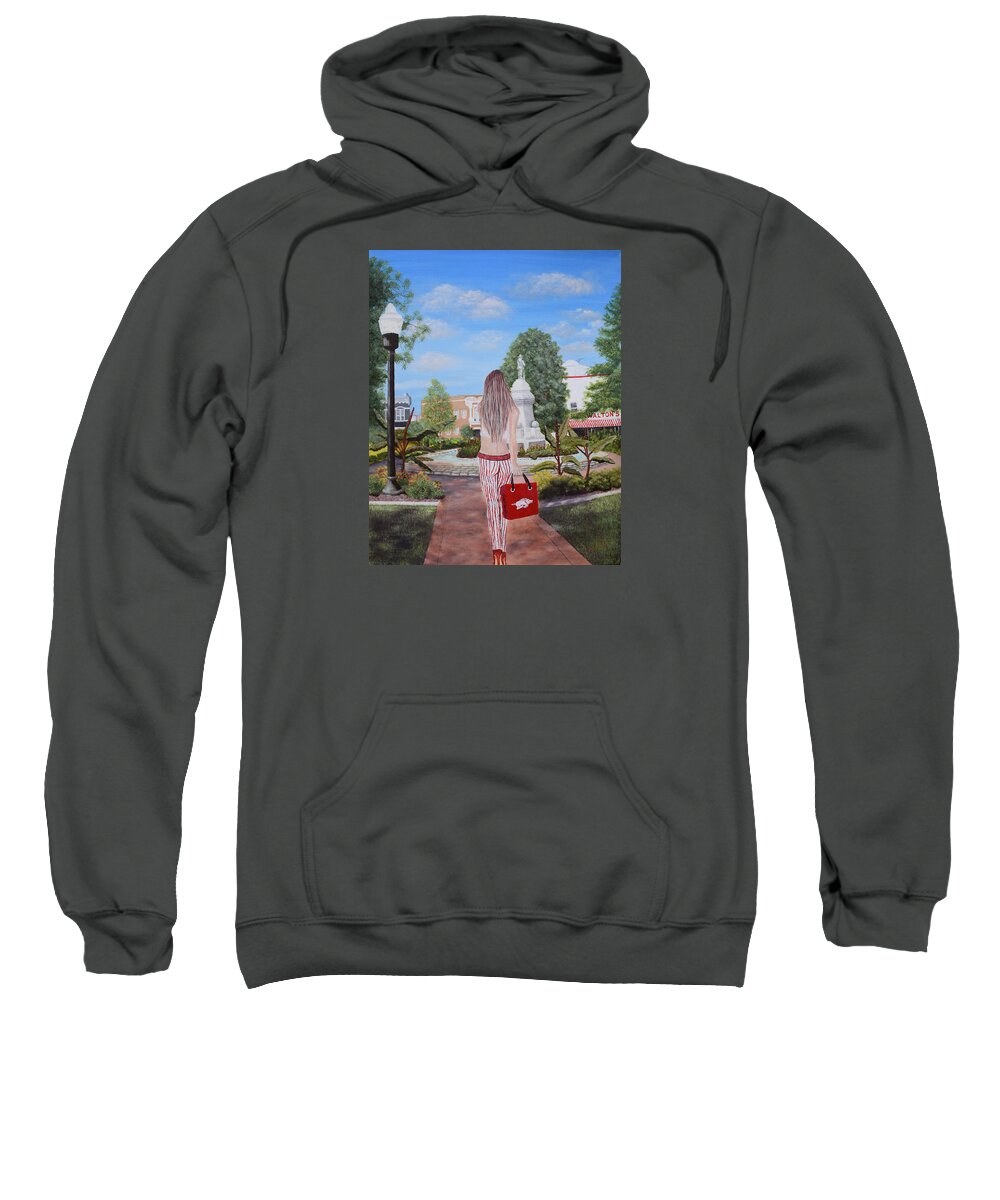Bentonville Sweatshirt featuring the painting Razorback Swagger at Bentonville Square by Belinda Nagy