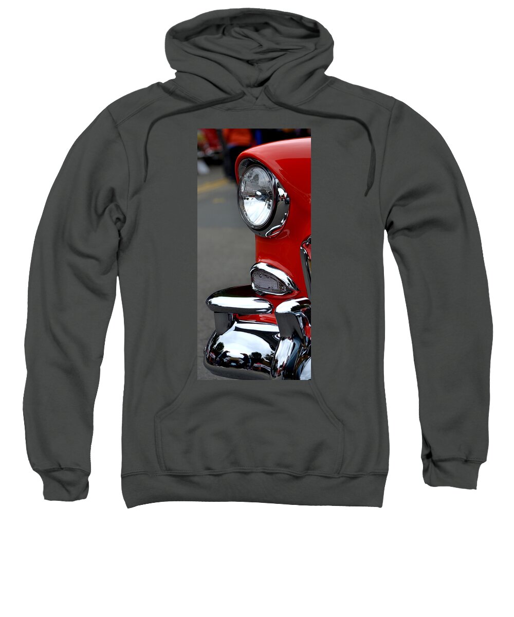 Classic Car Sweatshirt featuring the photograph Red 55 Chevy Headlight by Dean Ferreira