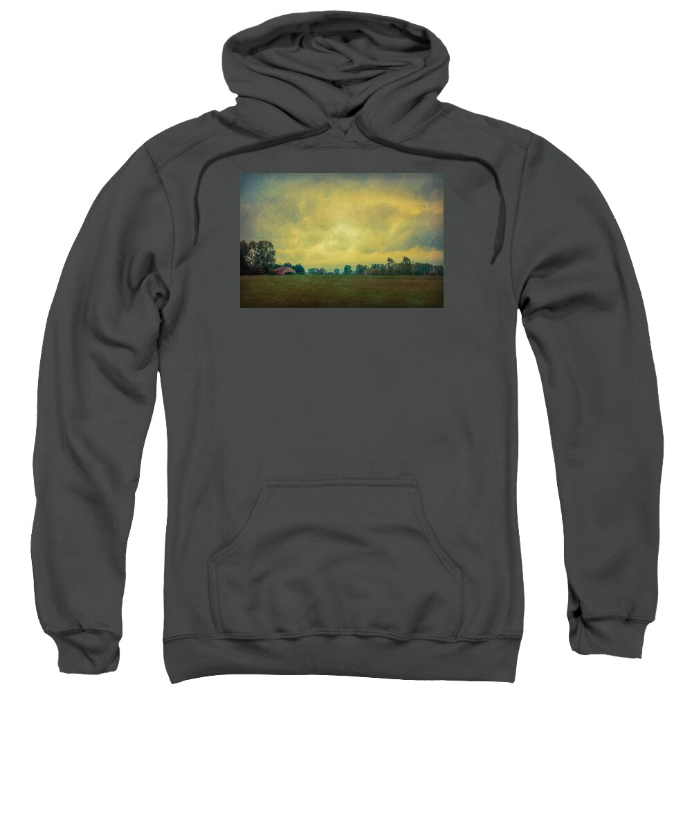 Barn Sweatshirt featuring the photograph Red Barn Under Stormy Skies by Don Schwartz