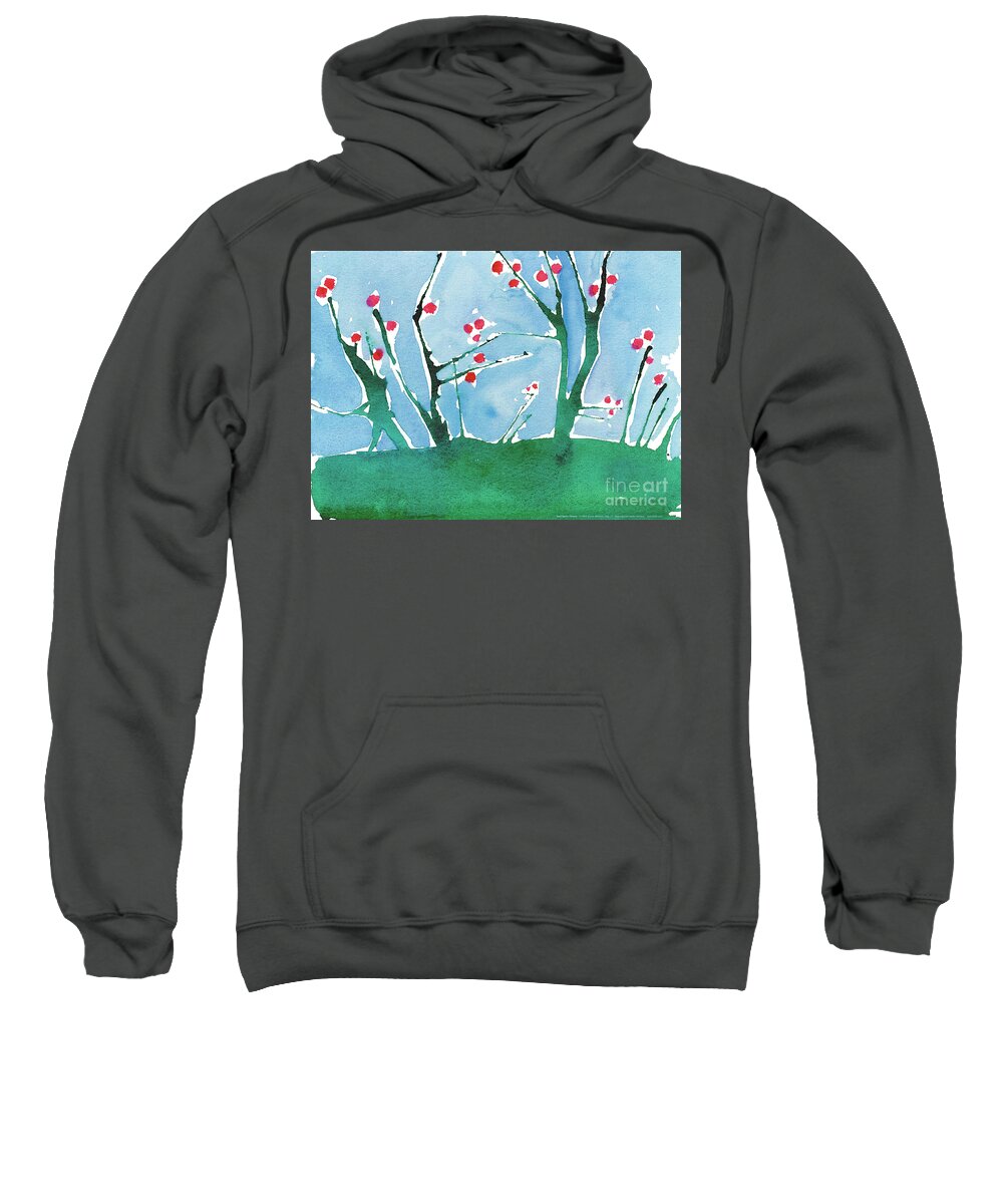 Art By Kids Sweatshirt featuring the painting Red Berry Flowers by Jessie Abrams Age Eleven
