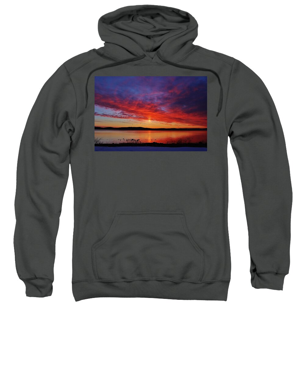 Hudson Valley Landscapes Sweatshirt featuring the photograph Red Cloud Sunrise Pillar by Thomas McGuire