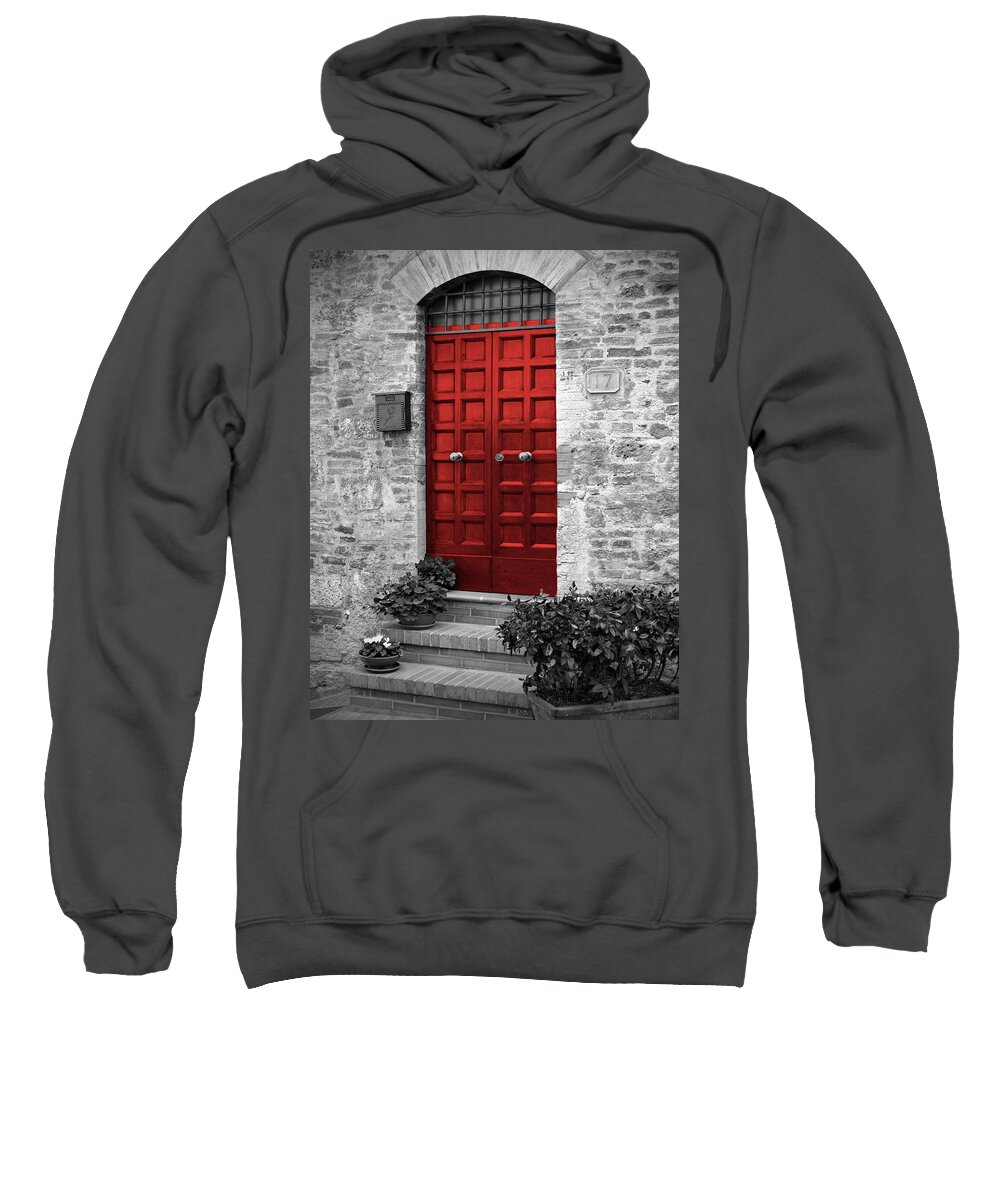 Door Sweatshirt featuring the photograph Red Door, Italy by Lily Malor