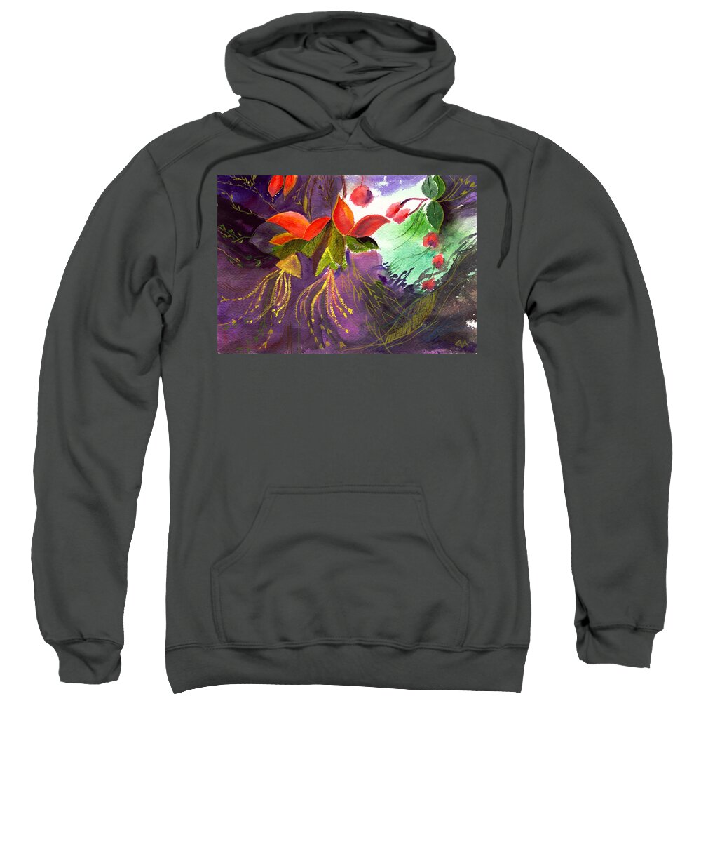 Flower Sweatshirt featuring the painting Red Flowers by Anil Nene