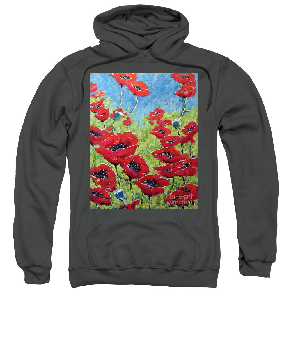 Canadian Floral Scene Created By Richard T Pranke Sweatshirt featuring the painting Red poppies by Prankearts by Richard T Pranke