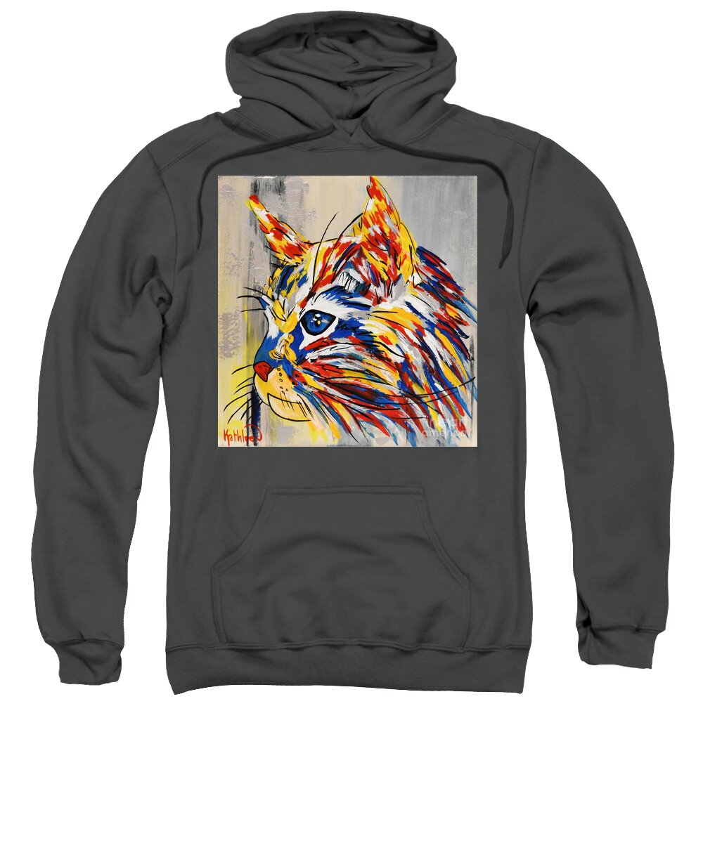 Cat Love Sweatshirt featuring the painting Red Silver Cat by Kathleen Artist PRO
