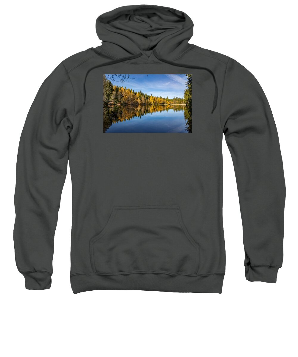 Silberteich Sweatshirt featuring the photograph Reflections in the Silberteich, Harz by Andreas Levi