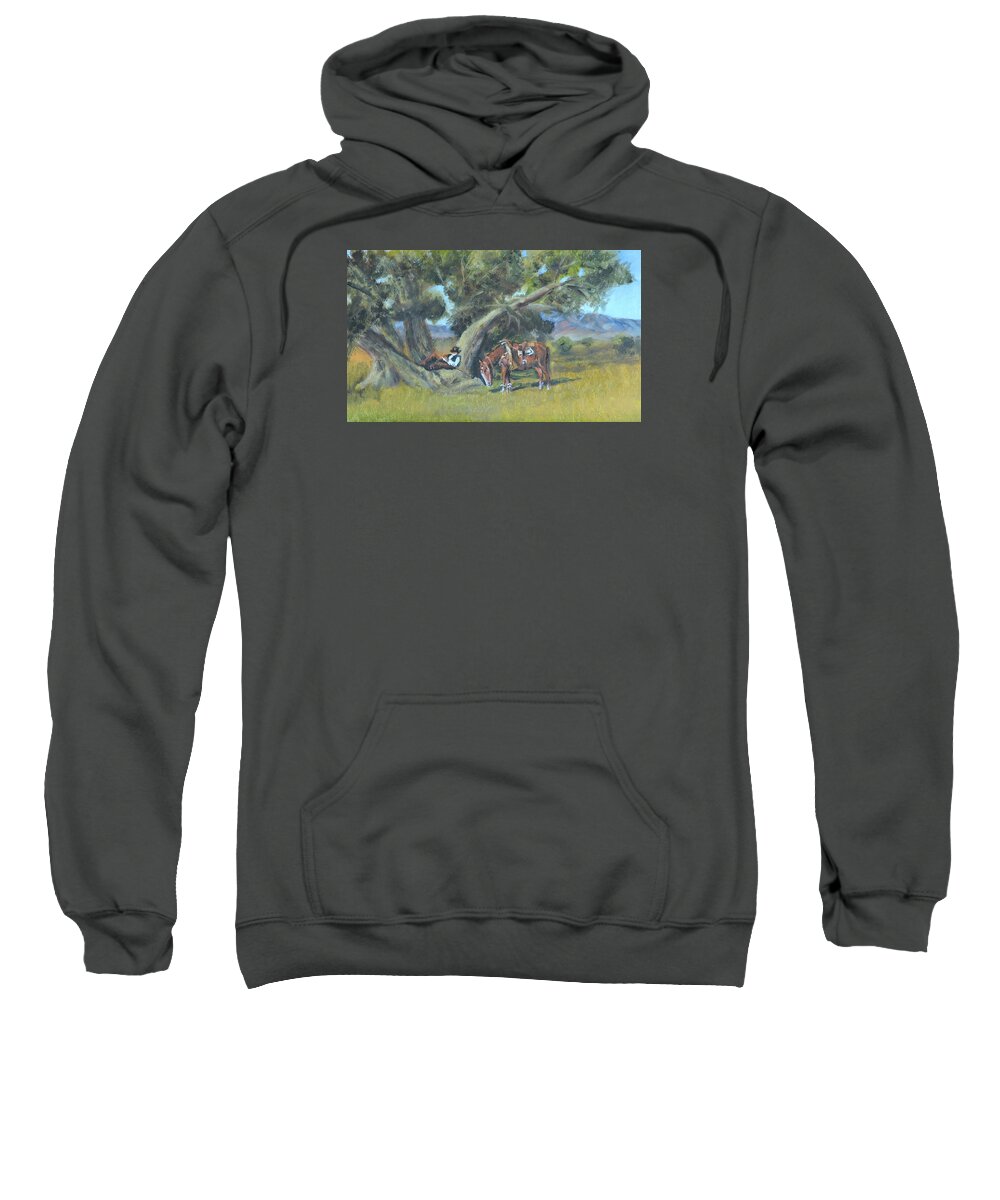 Luczay Sweatshirt featuring the painting Resting Cowboy Painting A Study by Katalin Luczay