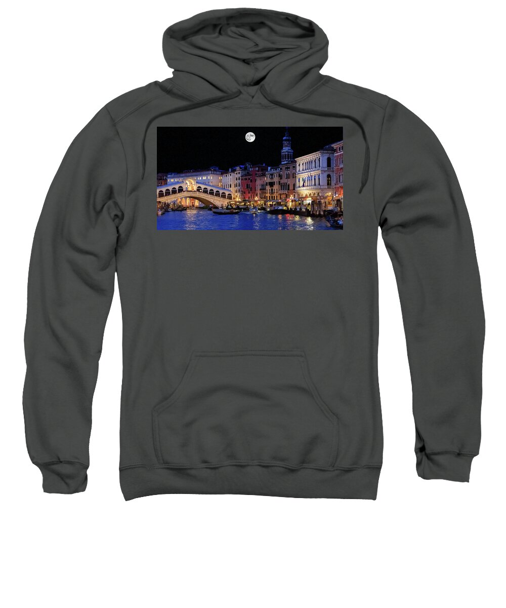 Architecture Sweatshirt featuring the photograph Rialto Bridge and Canal at Night by Darryl Brooks