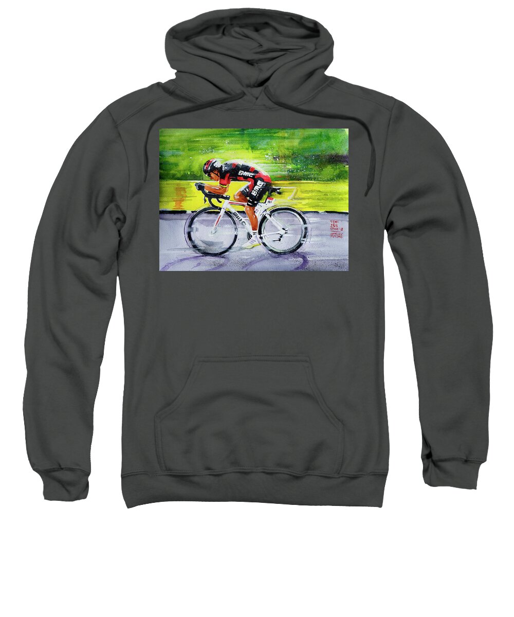 My Name On Ebay Is Sannpet. 24cm X 32cm Watercolour Sweatshirt featuring the painting Richie Porte by Shirley Peters