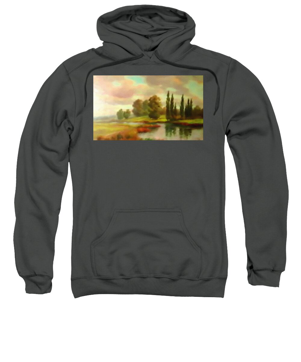 Rural Sweatshirt featuring the painting River Flowing Through The Landscape H B by Gert J Rheeders