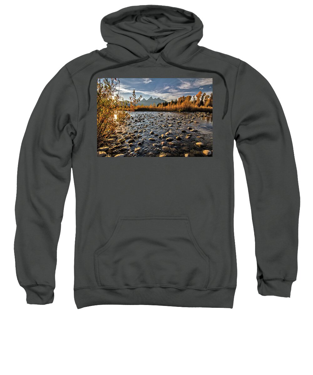 Grand Tetons Sweatshirt featuring the photograph River in the Tetons by Wesley Aston