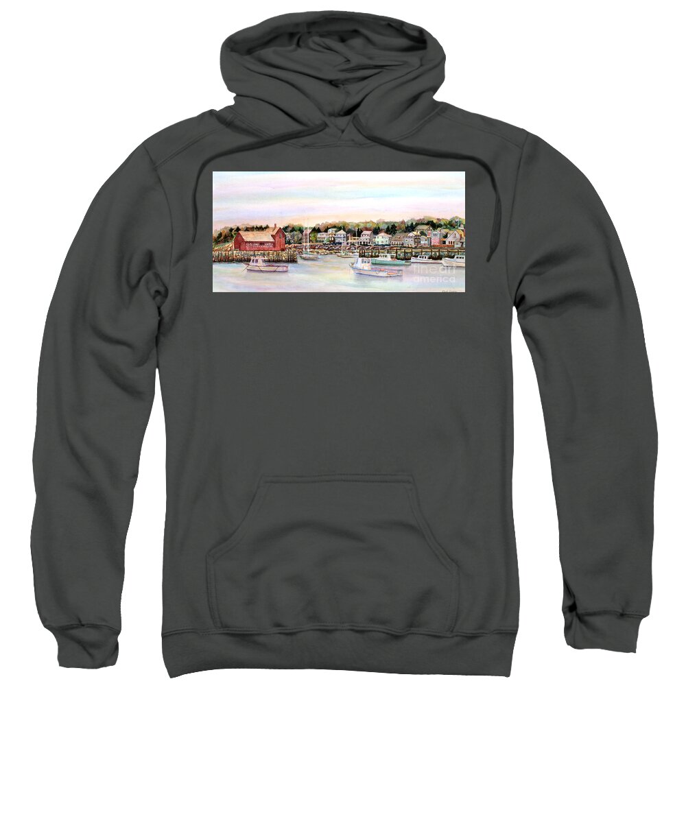 Rockport Sweatshirt featuring the painting Rockport Harbor MA by Pamela Parsons