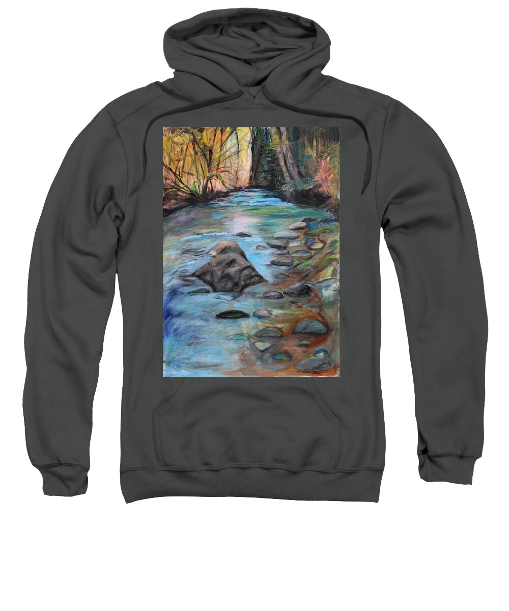 Rocks Sweatshirt featuring the painting River Bed by Denice Palanuk Wilson