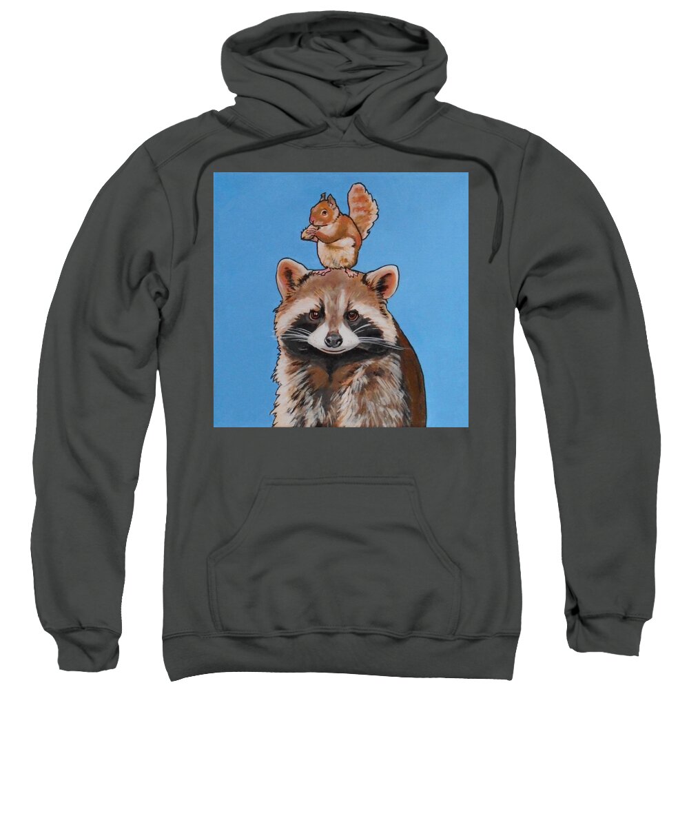 Raccoon And Squirrel Sweatshirt featuring the painting Rodney the Raccoon by Sharon Cromwell