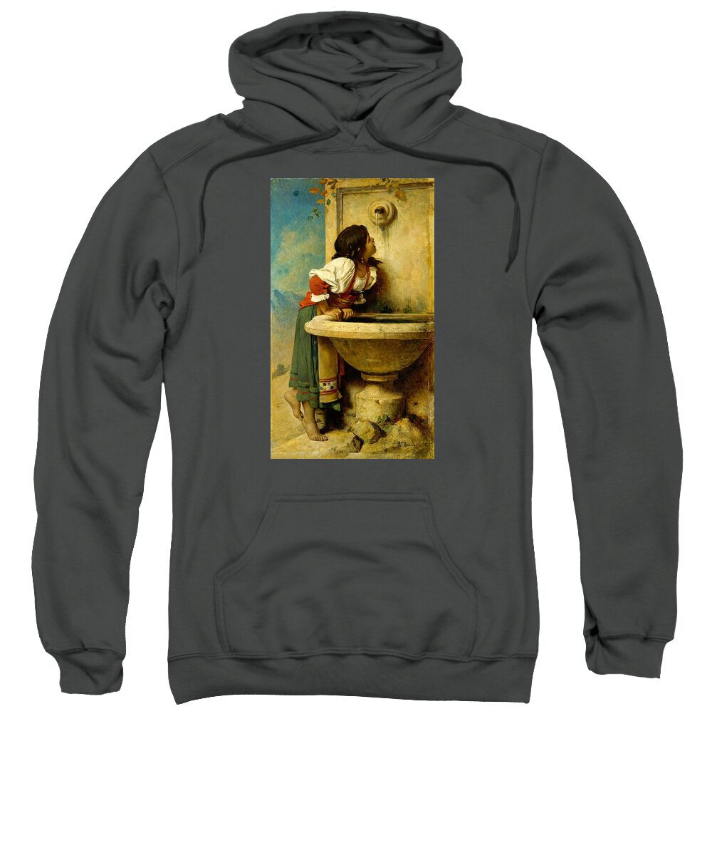 Leon Bonnat Sweatshirt featuring the painting Roman Girl at a Fountain by Leon Bonnat