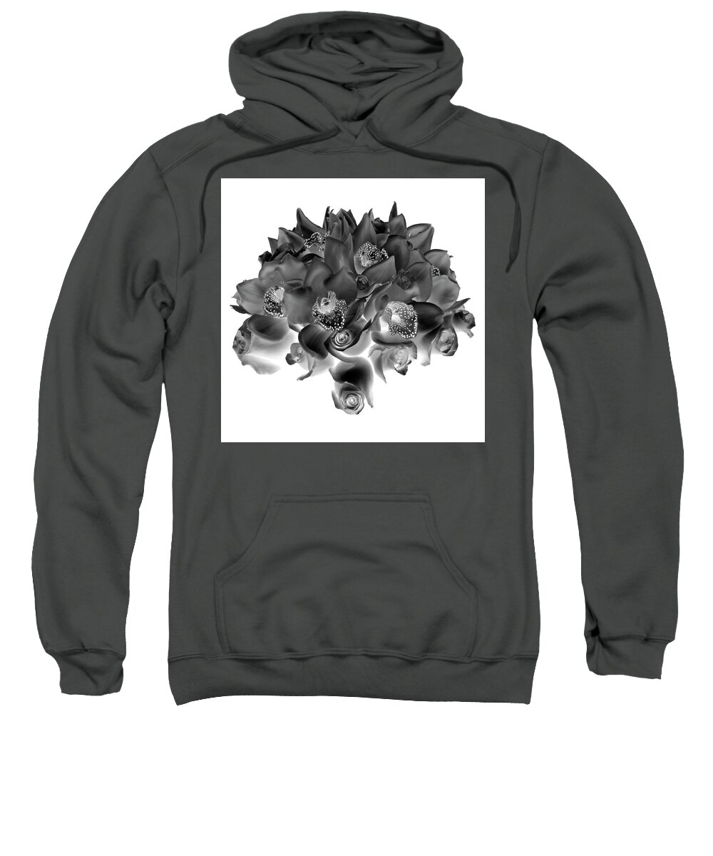 Flowers Sweatshirt featuring the photograph Roses and Orhids I Black and White by Lily Malor