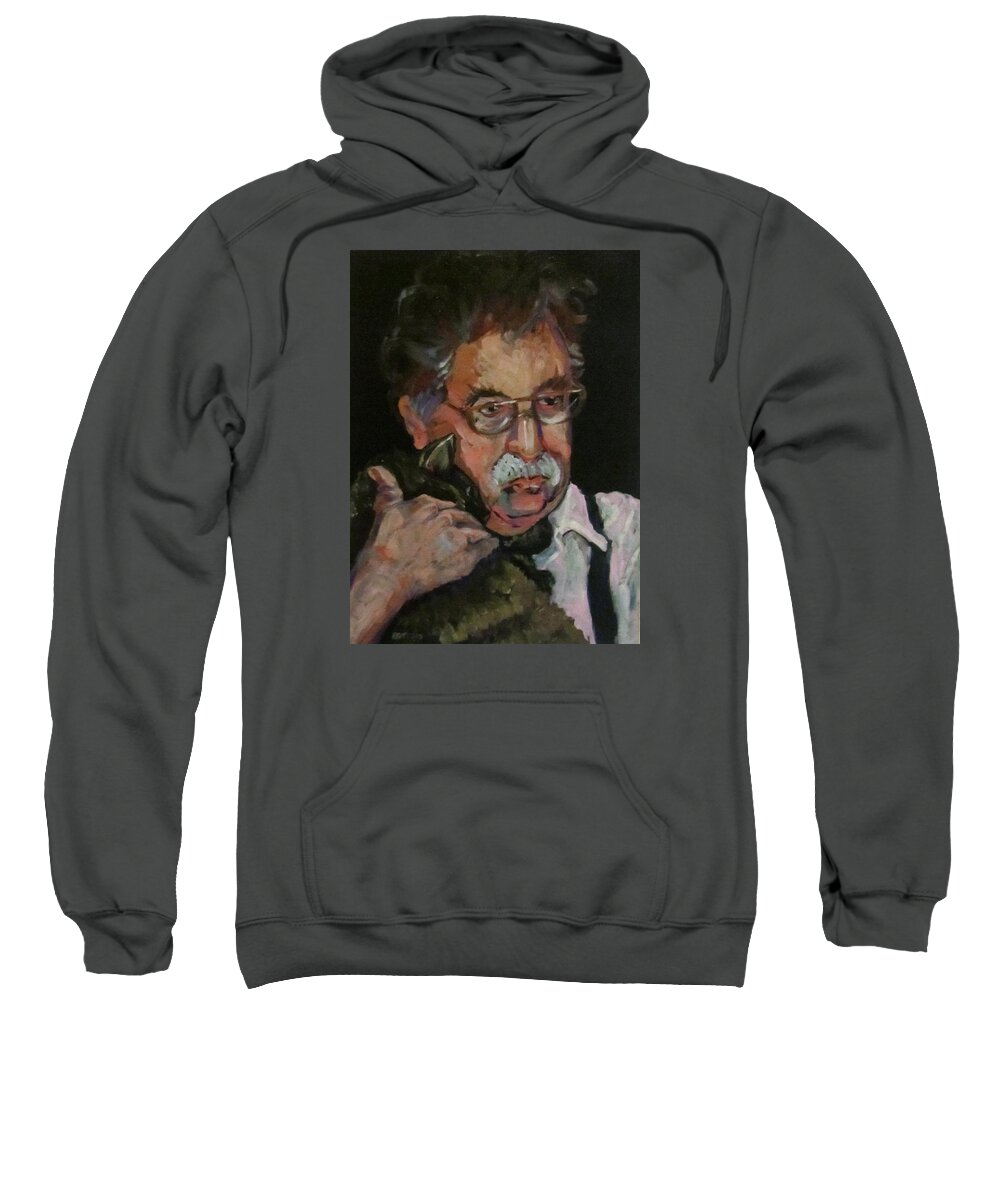 Man Sweatshirt featuring the painting Mr Mustache and his cat by Barbara O'Toole