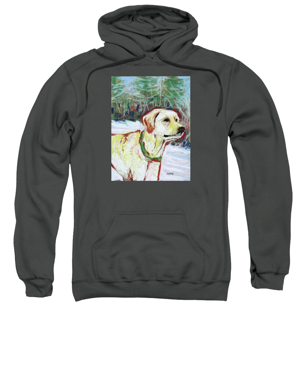Yellow Lab Sweatshirt featuring the pastel Rudy by AnneMarie Welsh