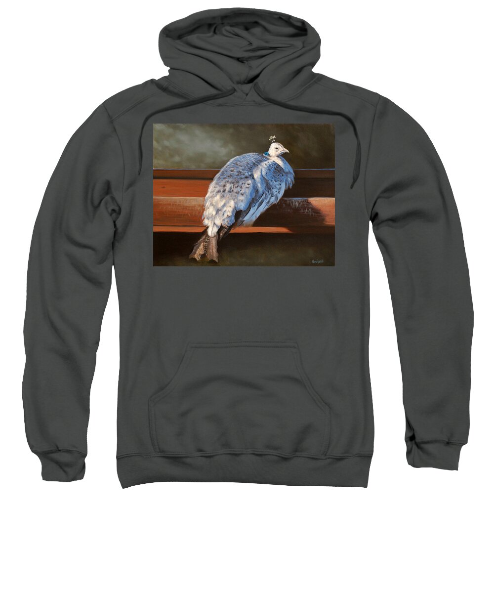 Oil Sweatshirt featuring the painting Rustic Elegance - White Peahen by Linda Merchant