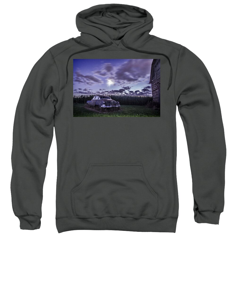 Cadillac Sweatshirt featuring the photograph Rusty old cadillac in the moonlight by Sven Brogren