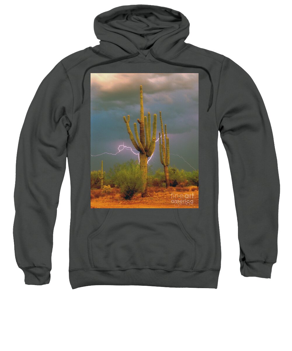 Saguaro Sweatshirt featuring the photograph Saguaro Lightning Arizona by Joanne West