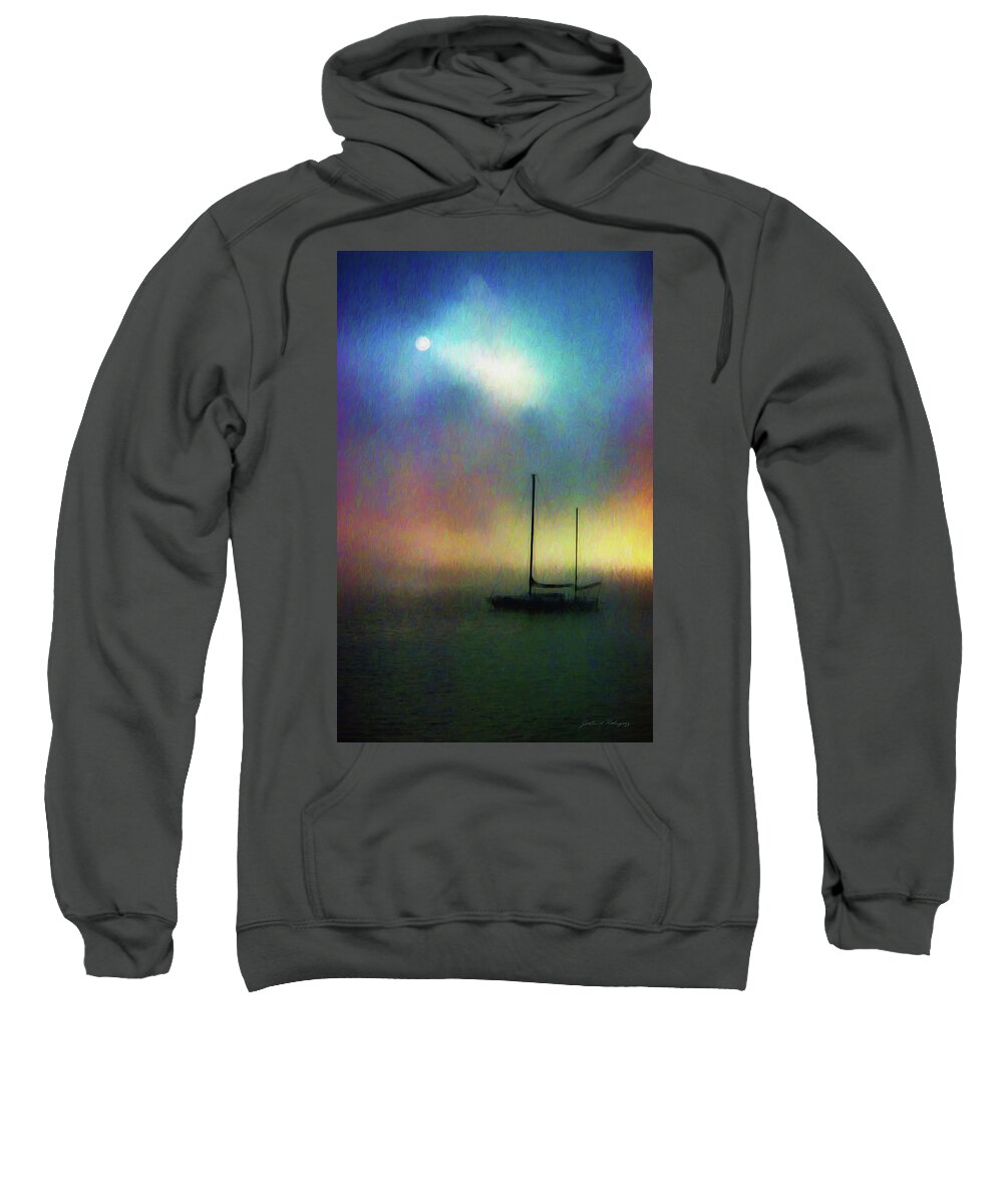 Seascape Sweatshirt featuring the mixed media Sailboat at Sunset by John A Rodriguez