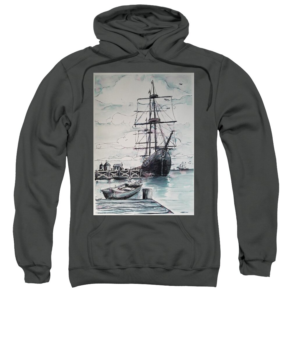 Sail Sweatshirt featuring the drawing Sailing Vessel Pandora by Vic Delnore